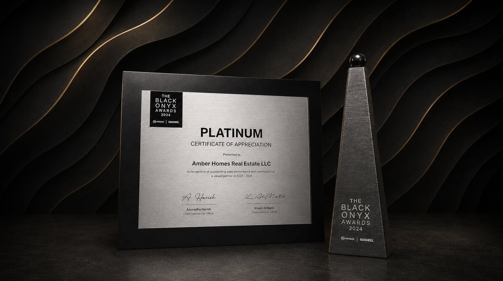 Platinum Agency 2024 award to Amber Homes Real Estate, led by Founder and Managing Director Ambreen Qureshi — Meraas - Nakheel & Dubai Holding